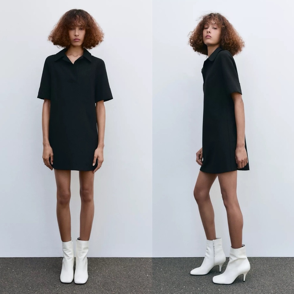 NWT Zara Black Polo Collar thick fabric Dress Sz L
